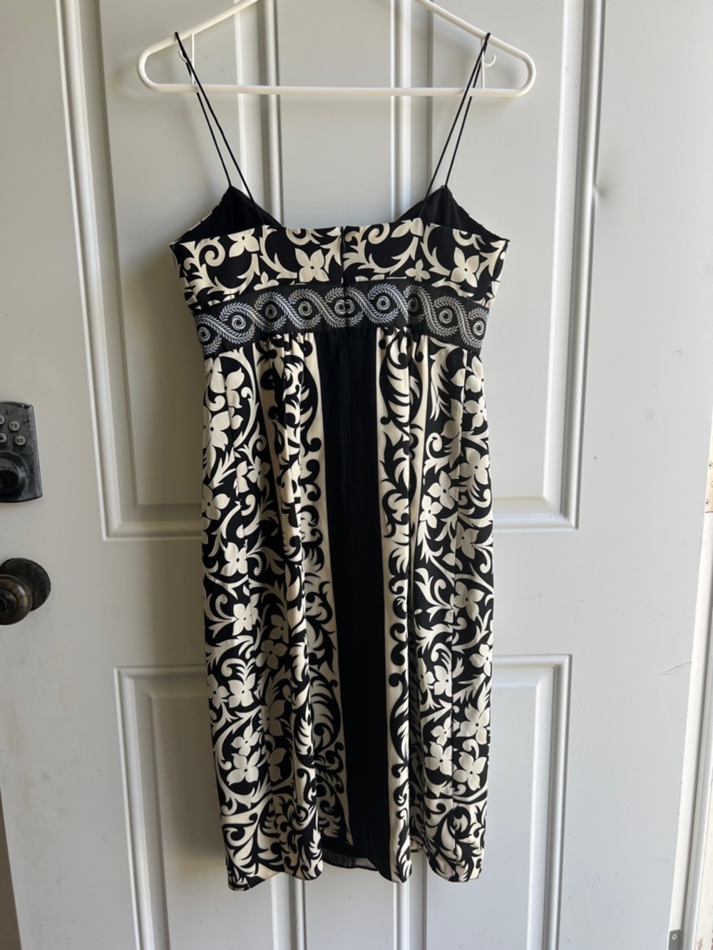 Nicole Miller Black and Cream Silk Midi Dress with Embroidered Band - Picture 9 of 9